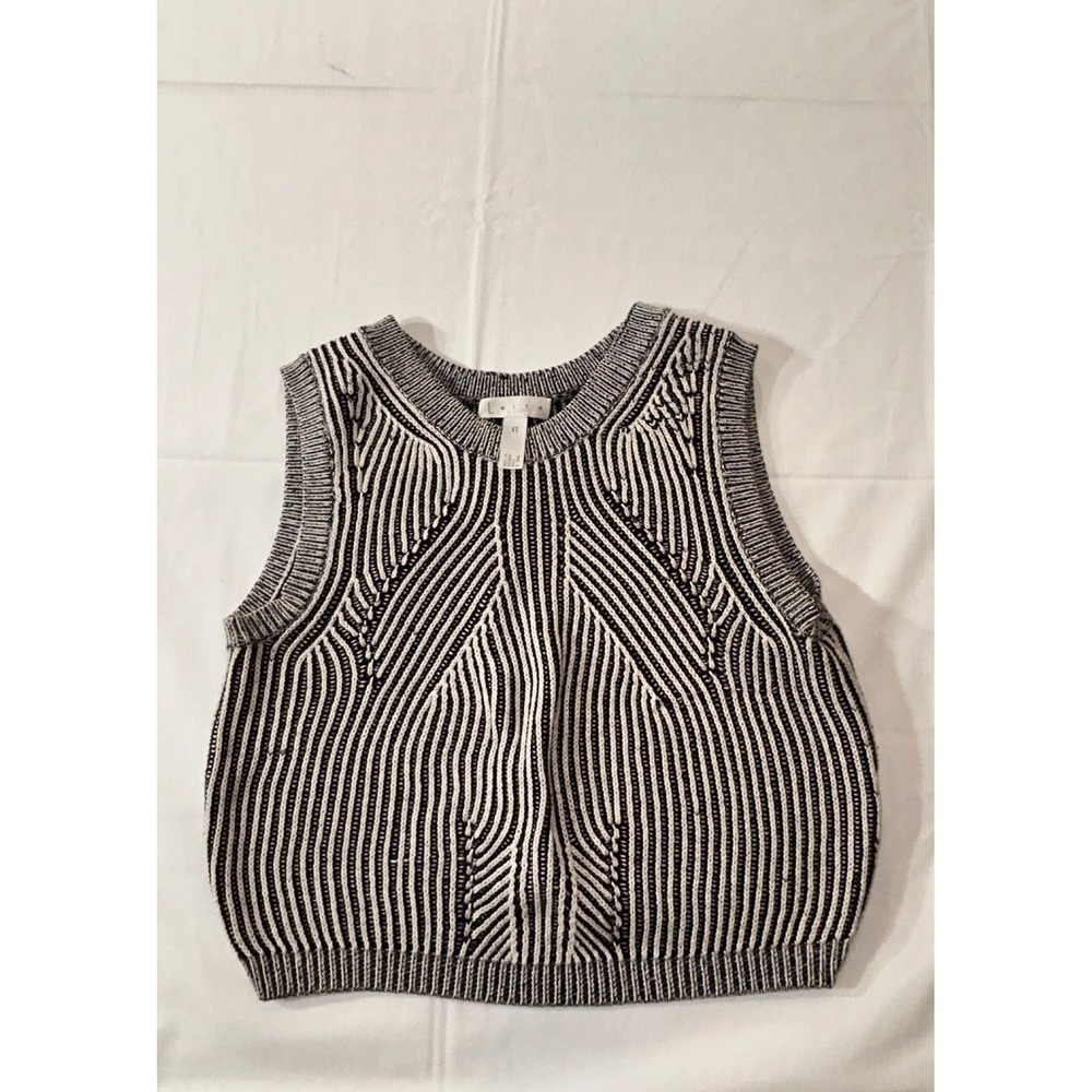 LUSH Black White Striped Knit Sweater Vest Sleeveless Cropped Crew Neck XS